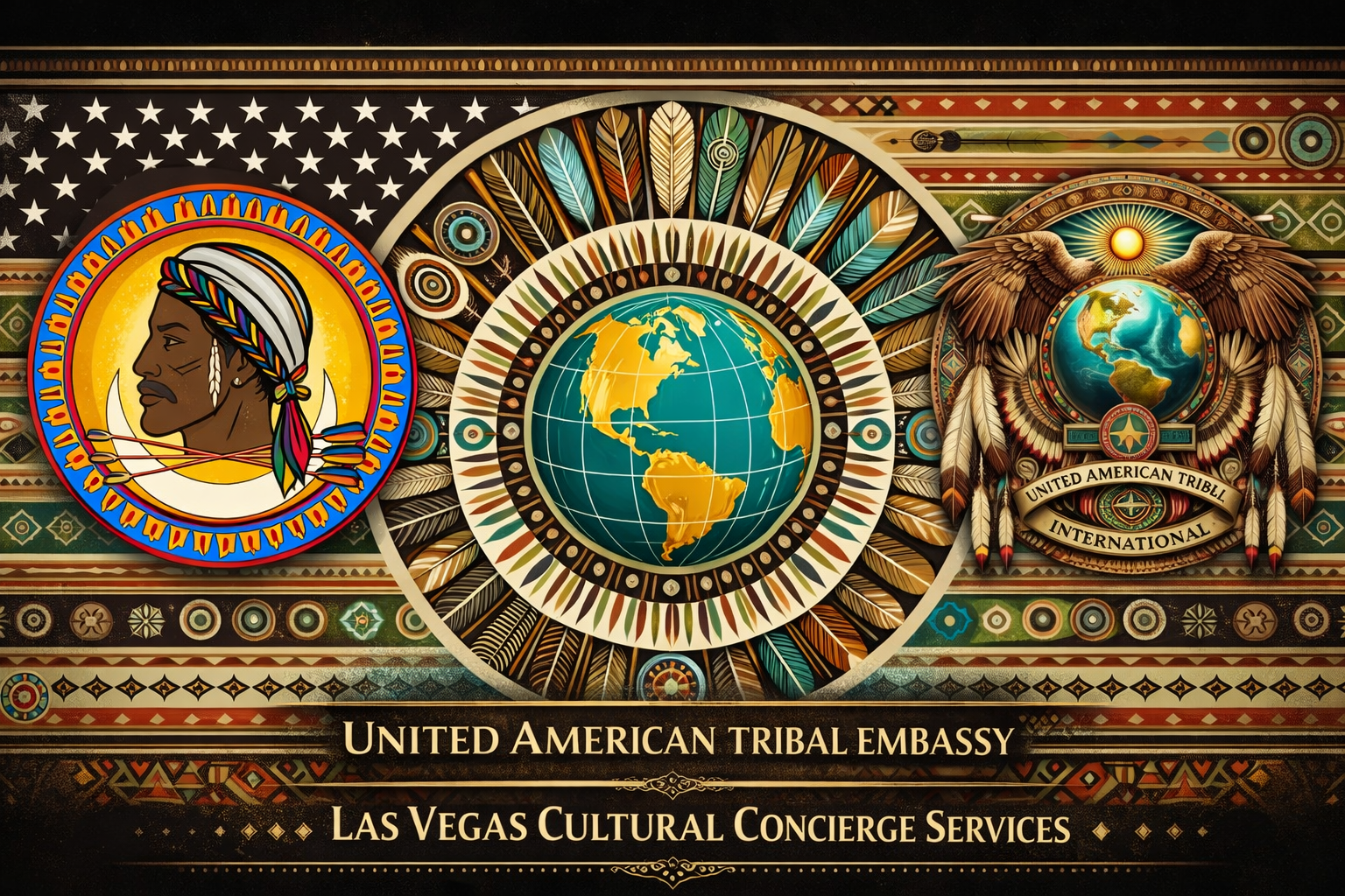 Tribal embassy banner with Earth and emblems